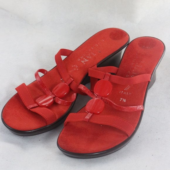 Italian Shoemakers Shoes - ITALIAN SHOEMAKERS Red Triple Strap Wedge Sandals